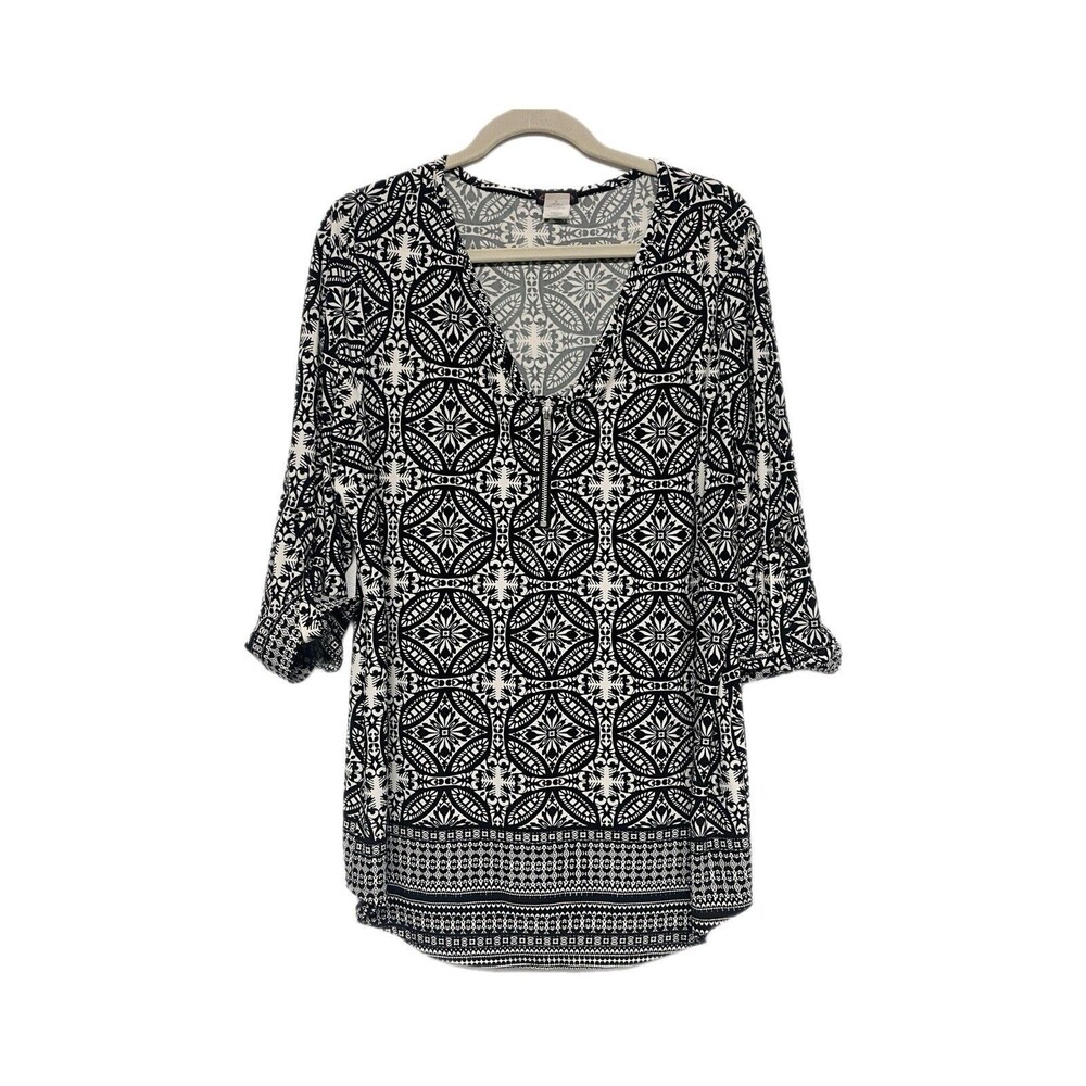Cocomo Womens Longline Tunic Top Size XL Black White Front Zipper Detail Jersey - Picture 1 of 4